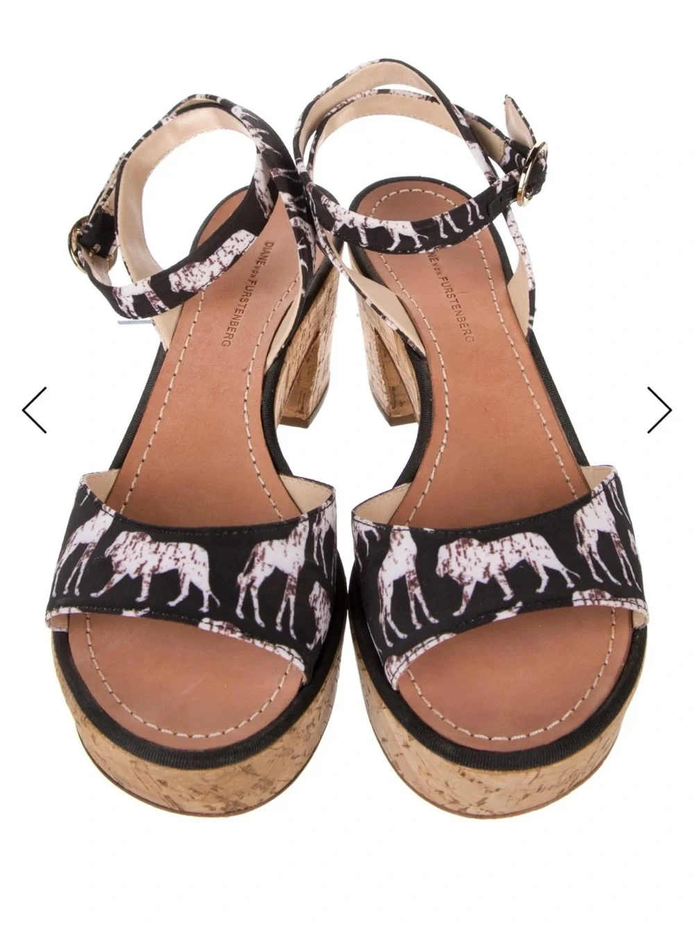 Diane Von Furstenberg Black Printed Cork Wedge Sandals